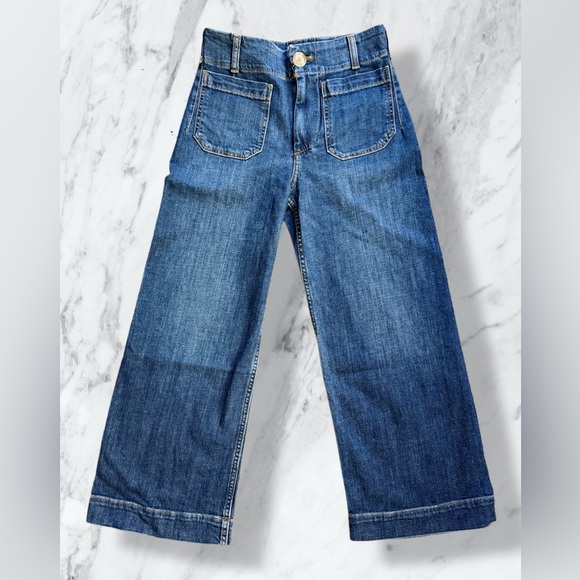 Maeve Denim - Maeve Colette Cropped Wide Leg Jeans Anthropologie Medium Blue Denim High Rise